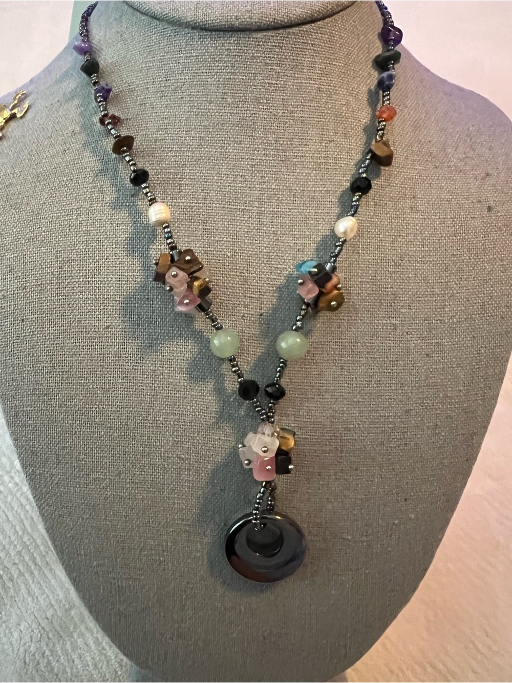 Multi-Color Natural Stone Beaded Gemstone Pendant Necklace - Women Jewelry